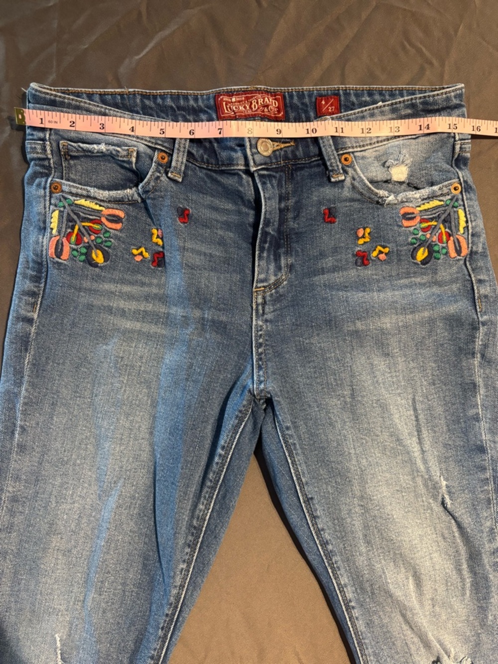 Lucky Brand Women’s Blue Embroidered Skinny Jeans - Picture 10 of 16